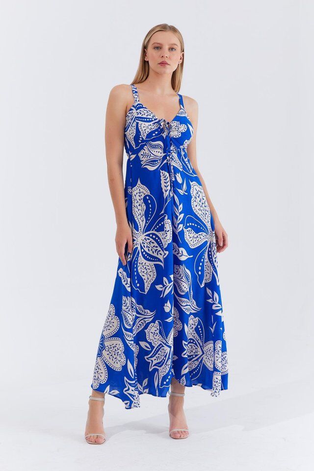 Askılı Viscon Elbise - Saks