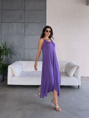 Kadın çan Dokuma Kumaş V Yaka Asimetrik Kesim Elbise