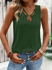 Kadın Askılı Yaka şerit Halka Detaylı Viskon Bluz