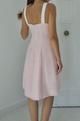 Pudra Ekru Süs Cepli Askılı Elbise