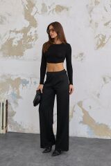 220 Gr Ni̇kol Yüksek Bel Arka Apolet Kemer Detayli Palazzo Pantolon
