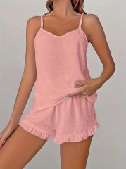 Kadın Ip Askılı Atlet Ve Alt Pon Pon Aerobin Short Takım