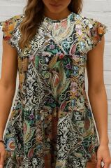 Kadın Kısa Kollu Kolları Fırfırlı Bisiklet Yakalı Kare Desenli Elbise