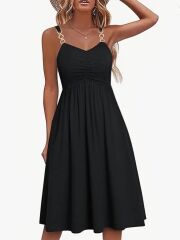 Kadın Ip Askılı V Yakalı Kısa Viskon Elbise