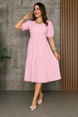 Kadın Kısa Kollu Yakası Açık Katlı Bürümcük Balon Elbise