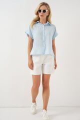 Çizgili Kısa Kol Gömlek 20327 - Mavi