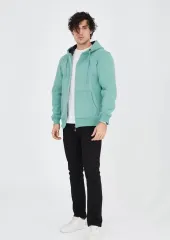 Unisex Tam Fermuarlı Kapşonlu  SweatShirt - Mint Yeşili