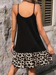 Kadın Ip Detaylı Kısa Elbise Askılı Yuvarlak Yakalı Viskon Etek Süprem Elbise