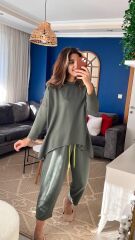 Kadın Iki Iplik Viskon Pamuk Kumaş Arma Detaylı Ikili Takım