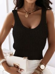 Kadın Kolsuz Yuvarlak Yaka Triko Bluz