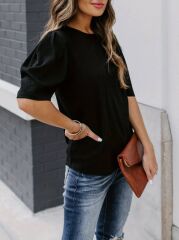 Kadın Kısa Kollu Pileli Balın Kol Bürümcük Bluz