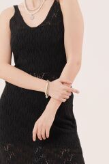 Ajurlu V Yaka Püskül Detaylı Siyah Elbise