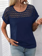 Kadın Kısa Kollu Bisiklet Yaka Salaş Viskon Bluz