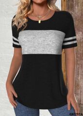 Kadın Kısa Kollu Bisiklet Yaka çift Renkli Viskon Bluz