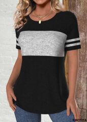 Kadın Kısa Kollu Bisiklet Yaka çift Renkli Viskon Bluz