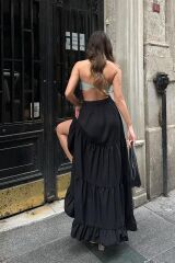 Audrey Fıfrlı Yırtmaç Detay Etek 4037