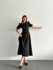 Kadın Kısa Balon Kollu Bisiklet Yaka Geniş Kesim Janjan Krep Elbise