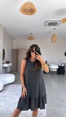 Kadın Bisiklet Yaka Eteği Volanlı Bürümcük Elbise