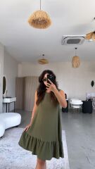 Kadın Bisiklet Yaka Eteği Volanlı Bürümcük Elbise