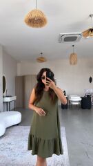 Kadın Bisiklet Yaka Eteği Volanlı Bürümcük Elbise