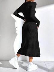 Kadın Uzun Kollu Kare Yakalı Midi şardonlu Kaşkorse Elbise