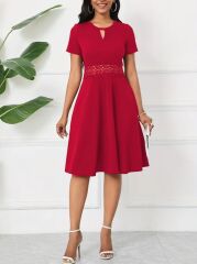 Kadın Kısa Kollu Yuvarlak Yaka Damla Detaylı Janjan Elbise