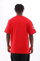 Unisex Oversize Baskılı Bisiklet Yaka T-Shirt - Kırmızı