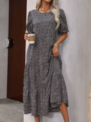 Kadın Mini Leopar Desen Midi üç Kat Elbise