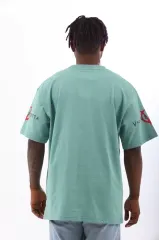 Unisex Oversize Baskılı Bisiklet Yaka T-Shirt - Mint Yeşili