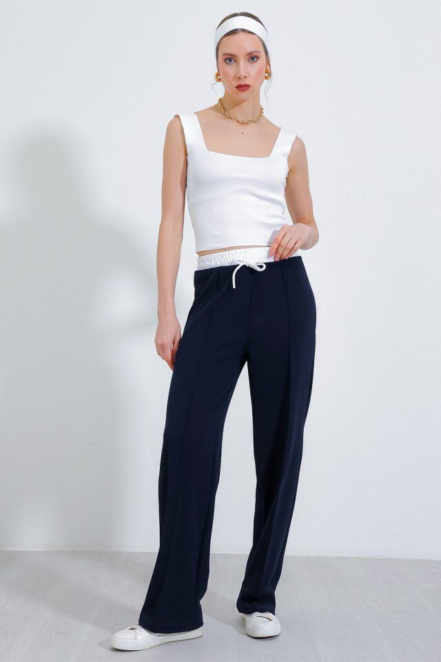 Lacivert Bol Paça Çımalı Pantolon 6662