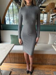 Kadın Kazayağı Desen Süet Kumaş Fırsat ürün Midi Boy Elbise