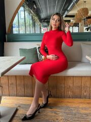 Kadın Yarım Balıkçı Yaka Süet Kumaş Fırsat ürün Midi Boy Elbise