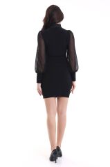 Kadın Balıkçı Yaka Transparan Detay Fırsat ürün Sandy Kumaş Mini Elbise