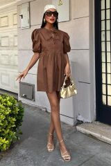 Önü Fiyonk Bağlamalı Ve Balon Kollu Elbise 2893