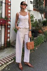 Kalın Askılı Bluz Pantolon Keten Takım 10187