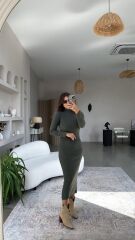 Kadın Yarım Balıkçı Yaka Süet Kumaş Fırsat ürün Midi Boy Elbise