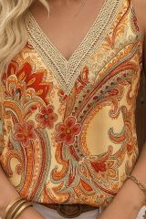 Kadın Askılı V Yaka Dantelli Süprem Bluz