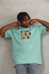 Unisex Oversize Baskılı Bisiklet Yaka T-Shirt - Mint Yeşili