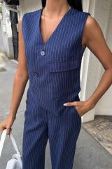 Yeleği Çapraz Detay Düğmeli Cepli Yelekli Takım 10150