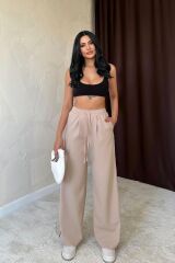 Bej Yanları Şeritli Pantolon