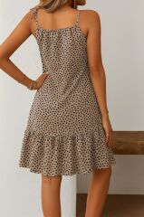 Kadın Boyundan Askılı Desenli Fırfırlı Süprem Elbise