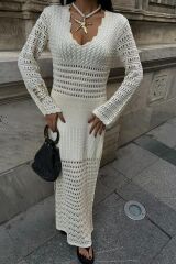 Ajur Detaylı İspanyol Kol Elbise 2840