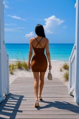 Kadın Dalgıç Krep Kumaş Vücuda Oturan Yanları Açık V Yaka Askılı Mini Elbise