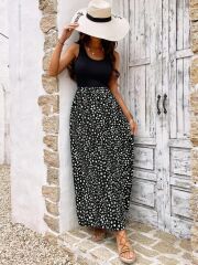 Kadın Askılı Yuvarlak Yaka üst Viskon Alt Desenli Bürümcük Elbise