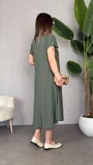 Kadın Kısa Kollu V Yaka Salaş Maxi Boy Elbise