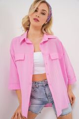 Cep Detaylı Kısa Kol Gömlek 20317 - Pembe