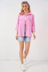 Cep Detaylı Kısa Kol Gömlek 20317 - Pembe