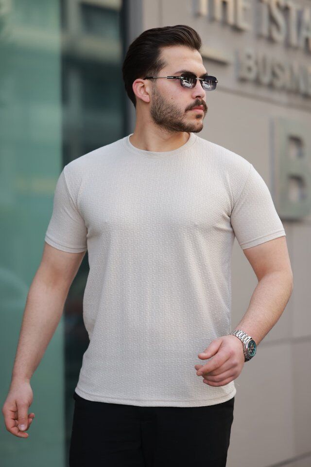 Erkek Kısa Kollu Zigzag Desenli T-shirt