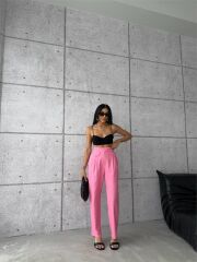 PANTOLON KAPALI CEP 3 DÜĞME DETAYLI - Pembe