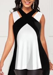 Kadın Askılı Boyundan çapraz Halter Yakalı çift Renkli Viskon Bluz
